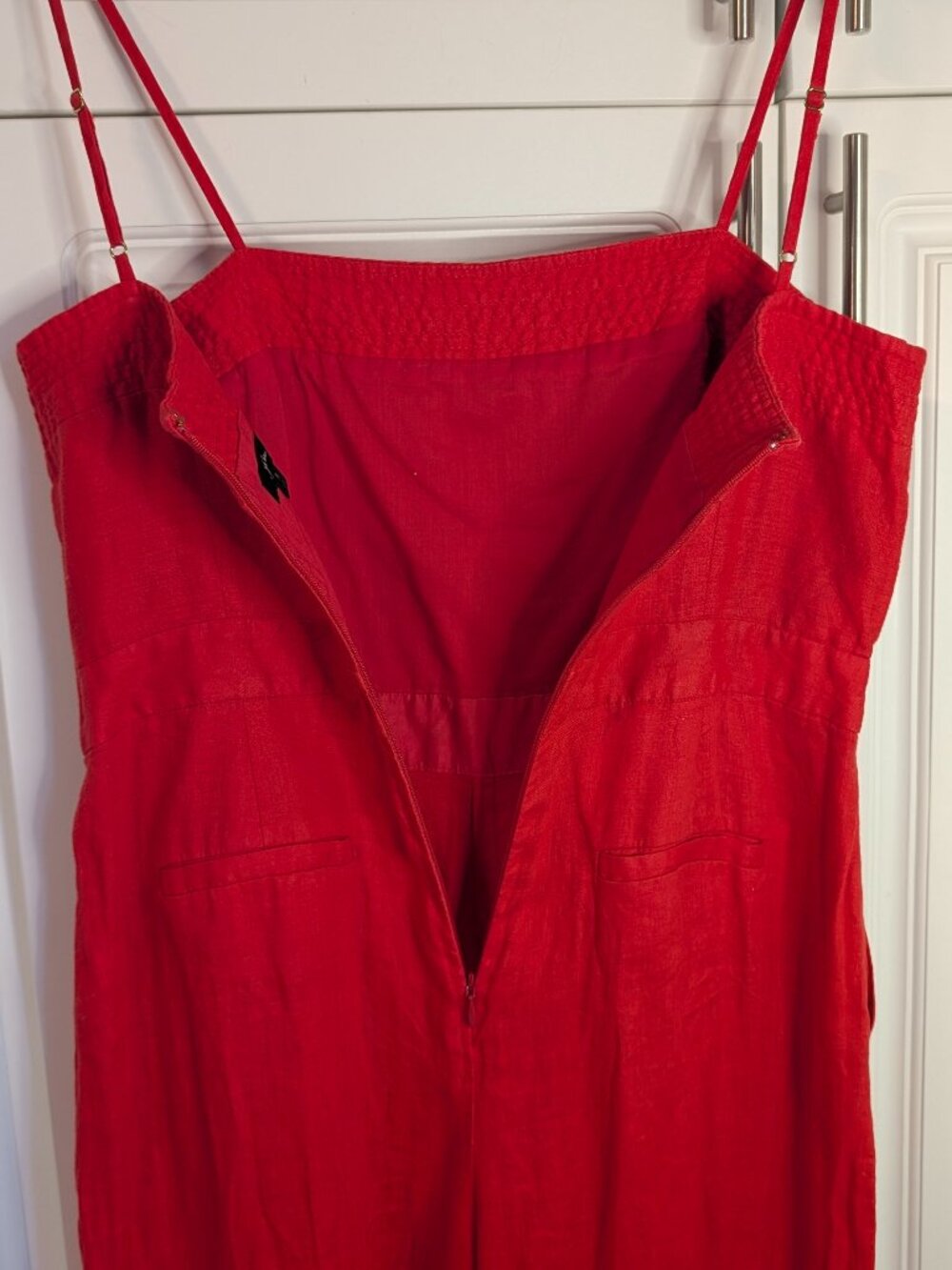 J.Crew Poppy Red 100% Linen Cropped Wide Leg Jumpsuit 8 Resort Coastal Travel - Picture 7 of 14